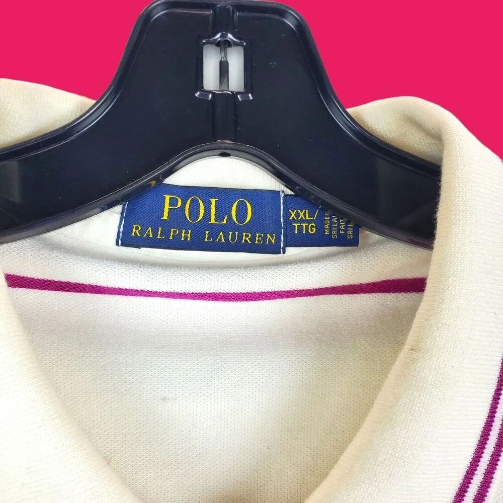 POLO Ralph Lauren Polo Shirt Mens XXL White Pink Striped Casual Outdoor Preppy
